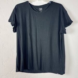 Prana Shirt Knit‎ Top Tee Cozy Up Solid Black Crew Neck Short Sleeve Hemp Blend